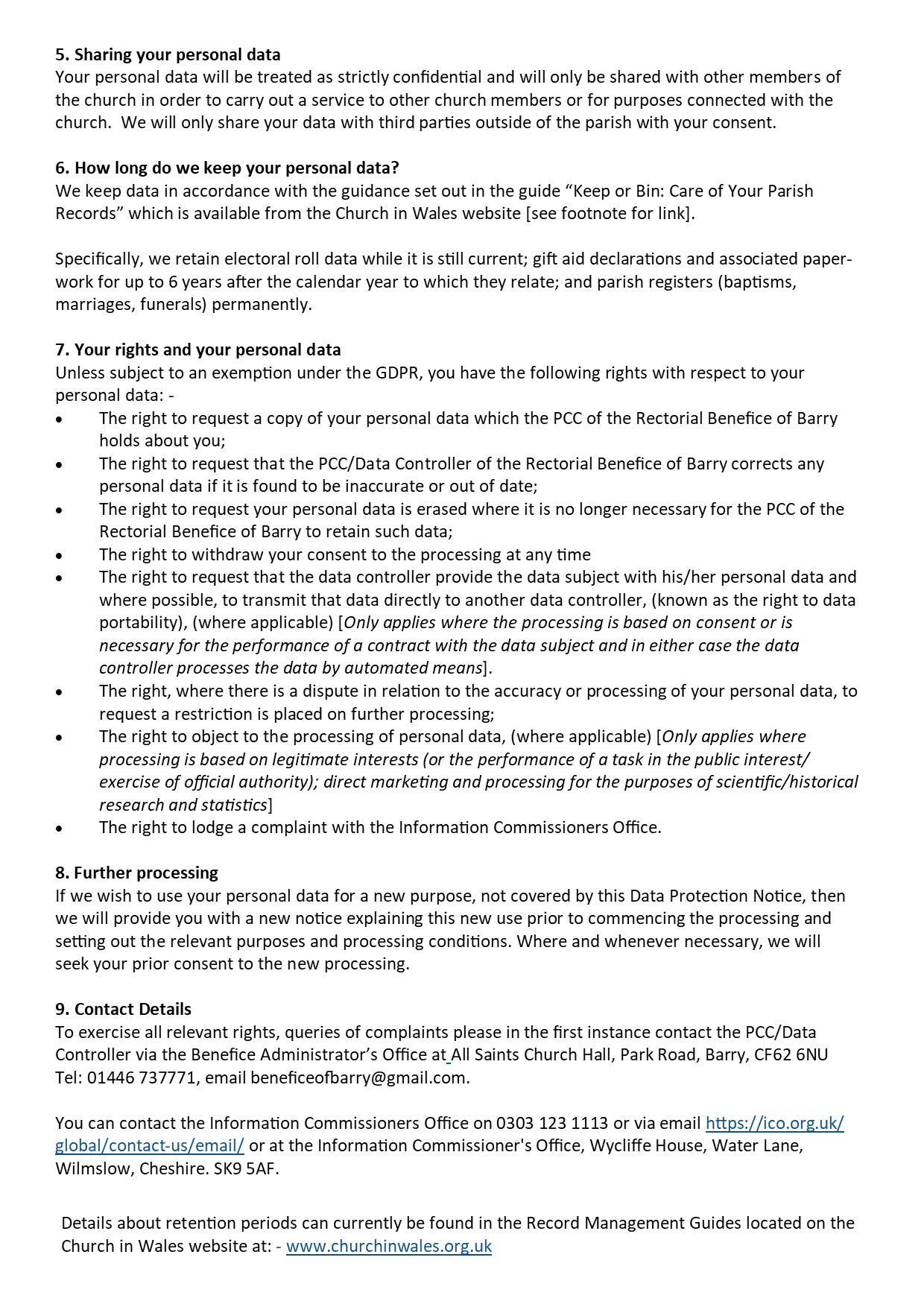 Data Privacy Notice - Benefice of Barry Page 2